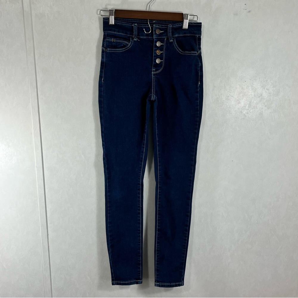 Zoe Women's High Rise Button-Fly Skinny Ankle Jeans in Dark Blue